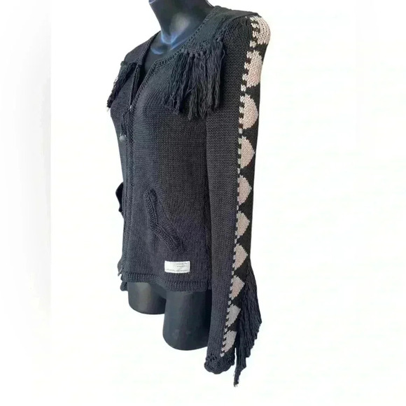 ODD MOLLY women’s charcoal gray knit fringe sweater pockets and from zip sz 0 - Picture 5 of 15